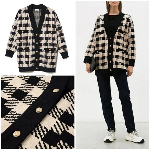 💕SANDRO💕 Jisou Oversized Checked Knitted Cardigan ~ Beige - Picture 11 of 16